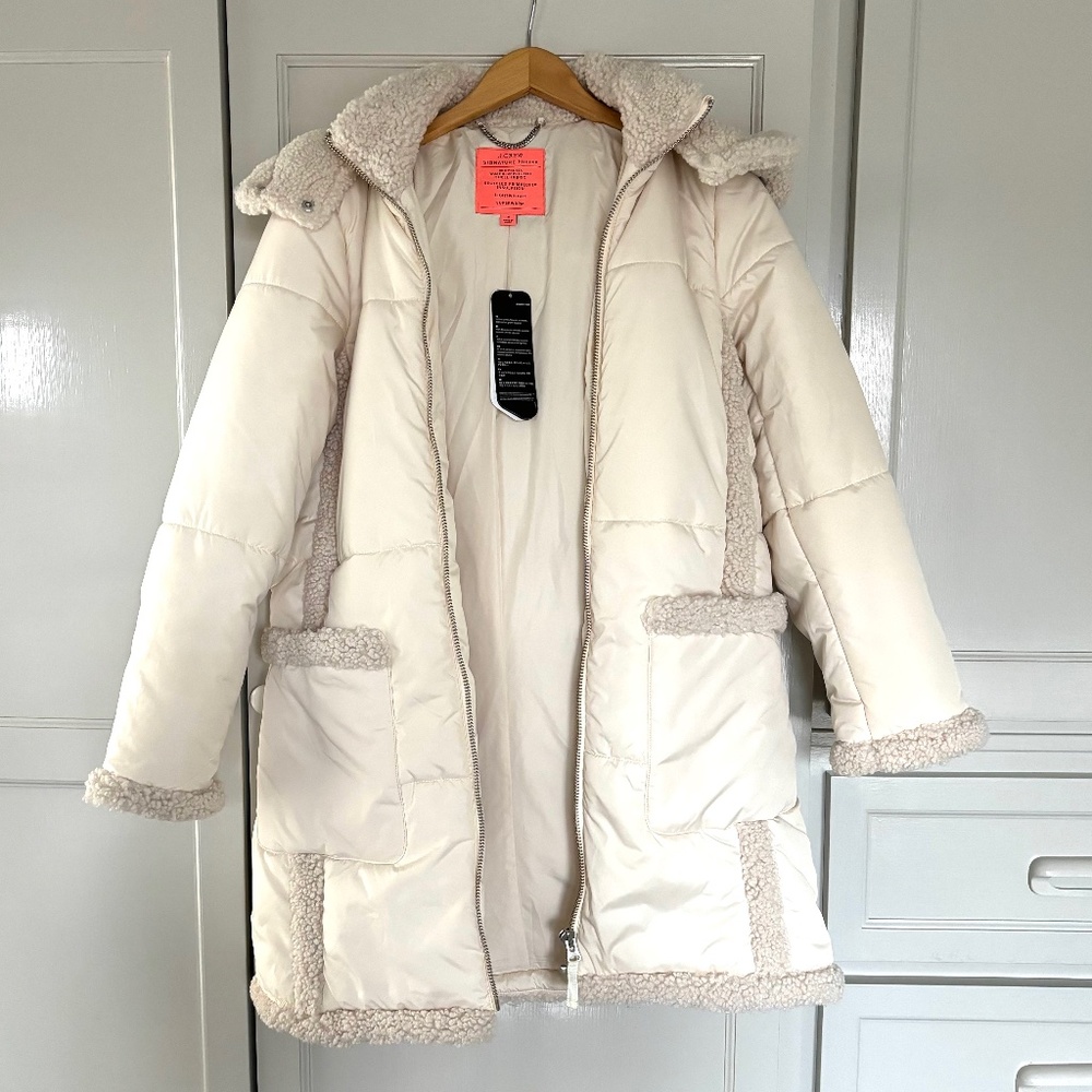 J Crew Ivory Wintress Puffer with Sherpa Trim Size Small